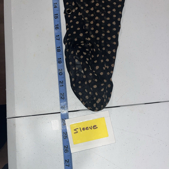 AGB Women's Sheer Polka Dot Button Up Blouse Black/Tan XL Oversized Preppy Twee - Picture 8 of 10